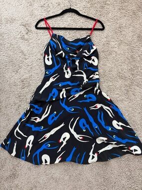 Diane Von Furstenberg Black Slip Dress with Blue, White & Red Accents